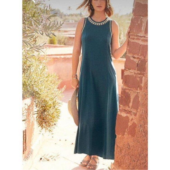 Garnet Hill Embroidered Jewel-Neck Maxi Dress - Picture 1 of 10